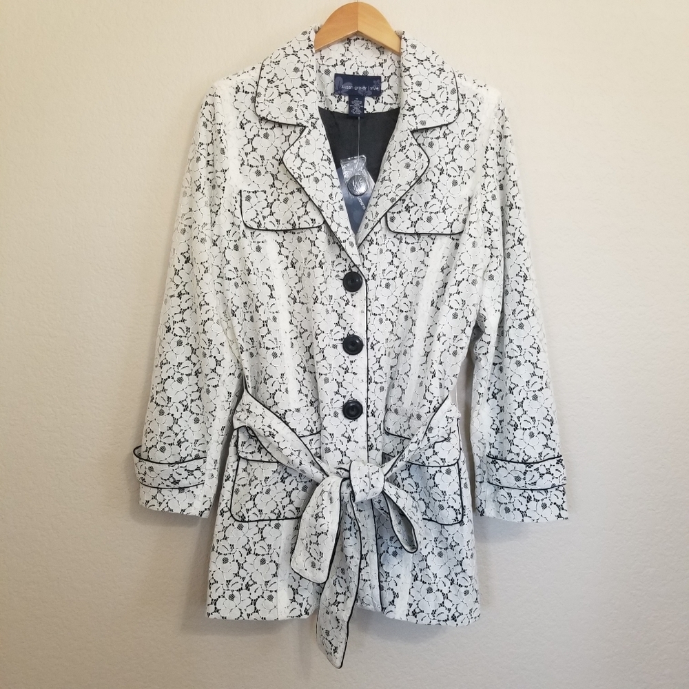 NWT Susan Graver Eyelet Lace Overlay Trench Coat 1